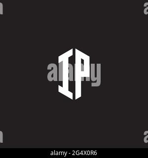 IP Logo monogram with hexagon shape style design template isolated on black background Stock Vector