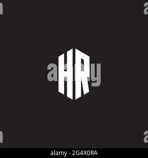 HR Logo monogram with hexagon shape style design template isolated on black background Stock Vector