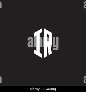 IR Logo monogram with hexagon shape style design template isolated on black background Stock Vector