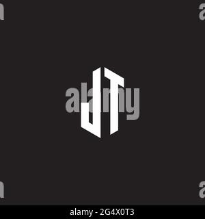 JT Logo monogram with hexagon shape style design template isolated on black background Stock Vector