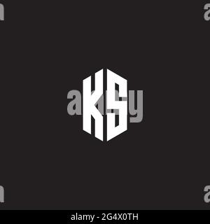 KS Logo monogram with hexagon shape style design template isolated on black background Stock Vector
