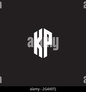 KP Logo monogram with hexagon shape style design template isolated on black background Stock Vector