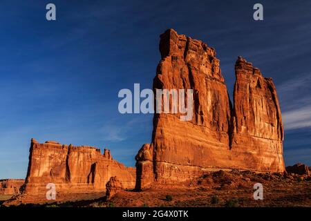 The Organ and Tower of Babel rock formations in Arches National Park, Utah Stock Photo