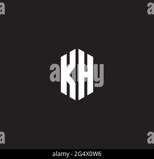 KH Logo monogram with hexagon shape style design template isolated on black background Stock Vector