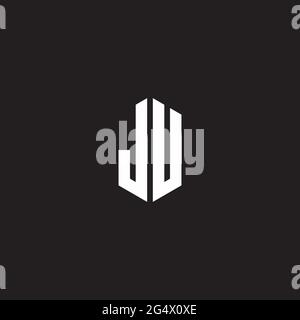 JU Logo monogram with hexagon shape style design template isolated on black background Stock Vector
