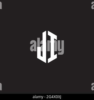 JI Logo monogram with hexagon shape style design template isolated on black background Stock Vector