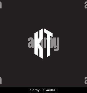 KT Logo monogram with hexagon shape style design template isolated on black background Stock Vector