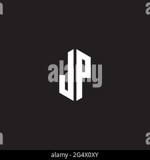 JP Logo monogram with hexagon shape style design template isolated on black background Stock Vector