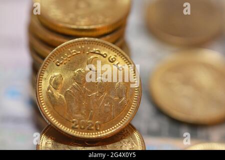 A slogan of Egypt’s Medical Staff 2020 on the obverse of Egyptian 50 piasters coin In appreciation of the Egyptian medical staff efforts in saving liv Stock Photo