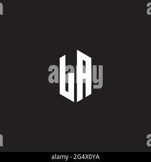 LA Logo monogram with hexagon shape style design template isolated on black background Stock Vector