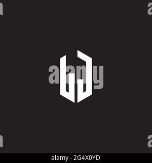 LJ Logo monogram with hexagon shape style design template isolated on black background Stock Vector