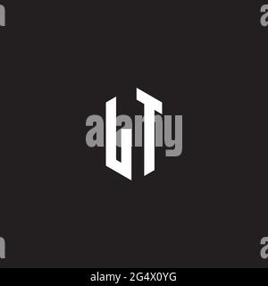 LT Logo monogram with hexagon shape style design template isolated on black background Stock Vector