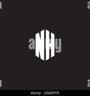 NH Logo monogram with hexagon shape style design template isolated on black background Stock Vector