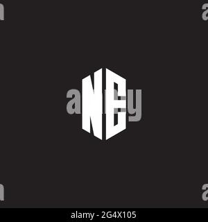 NE Logo monogram with hexagon shape style design template isolated on black background Stock Vector