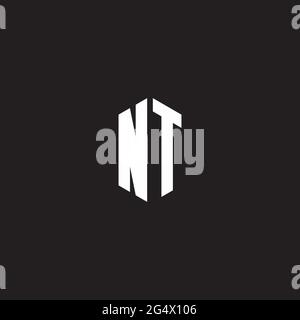 NT Logo monogram with hexagon shape style design template isolated on black background Stock Vector
