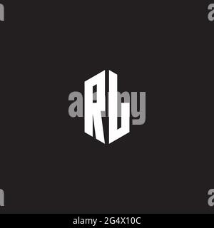 RL Logo monogram with hexagon shape style design template isolated on black background Stock Vector
