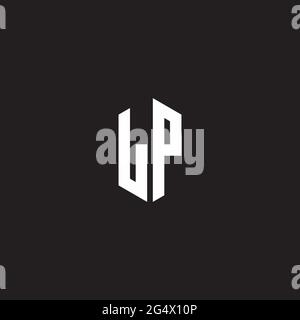 LP Logo monogram with hexagon shape style design template isolated on black background Stock Vector