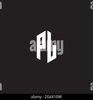 PL Logo monogram with hexagon shape style design template isolated on black background Stock Vector