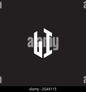 LI Logo monogram with hexagon shape style design template isolated on black background Stock Vector