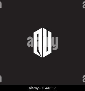OU Logo monogram with hexagon shape style design template isolated on black background Stock Vector