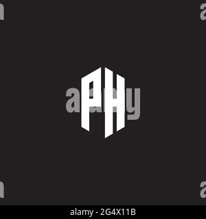 PH Logo monogram with hexagon shape style design template isolated on black background Stock Vector
