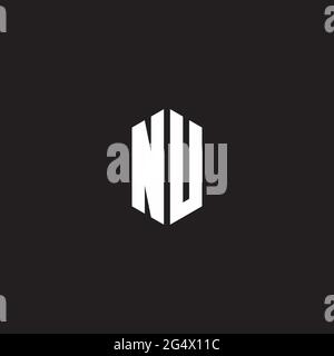 NU Logo monogram with hexagon shape style design template isolated on black background Stock Vector