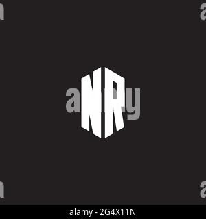 NR Logo monogram with hexagon shape style design template isolated on black background Stock Vector