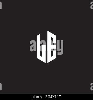 LE Logo monogram with hexagon shape style design template isolated on black background Stock Vector