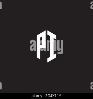 PI Logo monogram with hexagon shape style design template isolated on black background Stock Vector