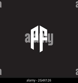 PF Logo monogram with hexagon shape style design template isolated on black background Stock Vector
