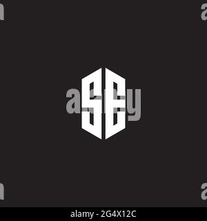 SE Logo monogram with hexagon shape style design template isolated on black background Stock Vector