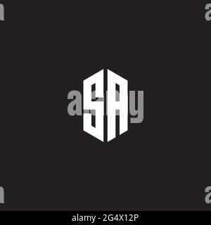 SA Logo monogram with hexagon shape style design template isolated on black background Stock Vector