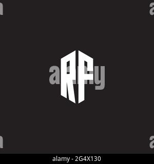 RF Logo monogram with hexagon shape style design template isolated on black background Stock Vector