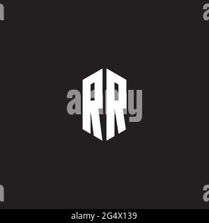 RR Logo monogram with hexagon shape style design template isolated on black background Stock Vector