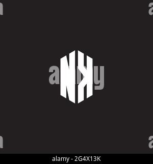 NK Logo monogram with hexagon shape style design template isolated on black background Stock Vector