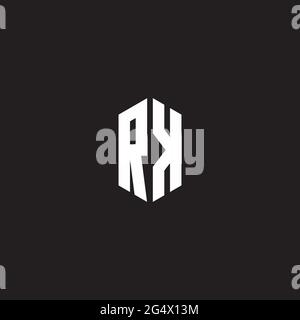 RK Logo monogram with hexagon shape style design template isolated on black background Stock Vector