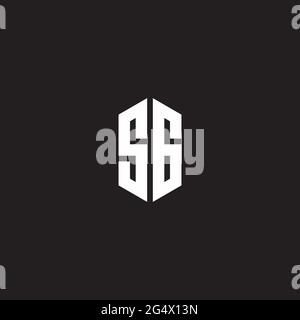 SG Logo monogram with hexagon shape style design template isolated on black background Stock Vector