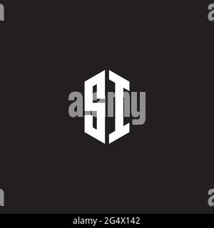 SI Logo monogram with hexagon shape style design template isolated on black background Stock Vector