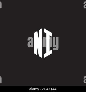 NI Logo monogram with hexagon shape style design template isolated on black background Stock Vector