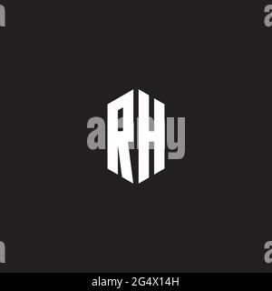 RH Logo monogram with hexagon shape style design template isolated on black background Stock Vector