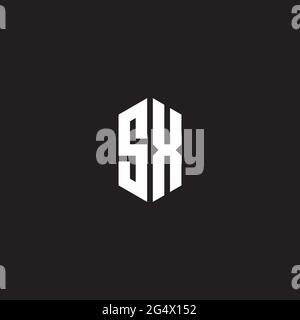 SX Logo monogram with hexagon shape style design template isolated on black background Stock Vector