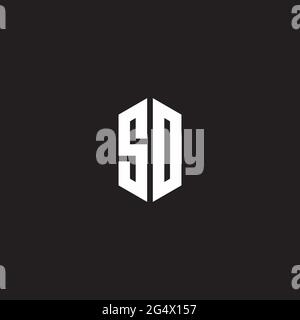 SO Logo monogram with hexagon shape style design template isolated on black background Stock Vector