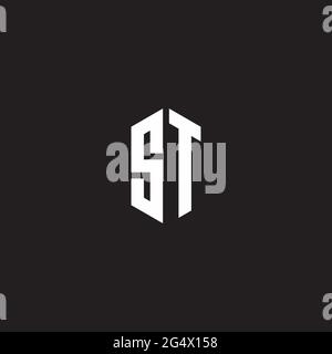 ST Logo monogram with hexagon shape style design template isolated on black background Stock Vector