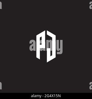 PJ Logo monogram with hexagon shape style design template isolated on black background Stock Vector
