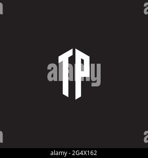 TP Logo monogram with hexagon shape style design template isolated on black background Stock Vector