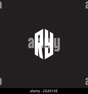 RY Logo monogram with hexagon shape style design template isolated on black background Stock Vector