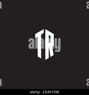 TR Logo monogram with hexagon shape style design template isolated on black background Stock Vector