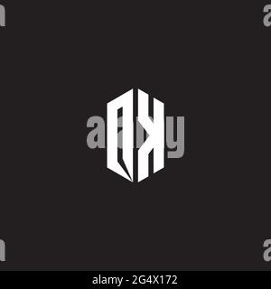 OK Logo monogram with hexagon shape style design template isolated on black background Stock Vector
