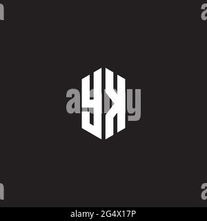 YK Logo monogram with hexagon shape style design template isolated on black background Stock Vector