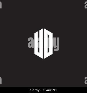 UO Logo monogram with hexagon shape style design template isolated on black background Stock Vector